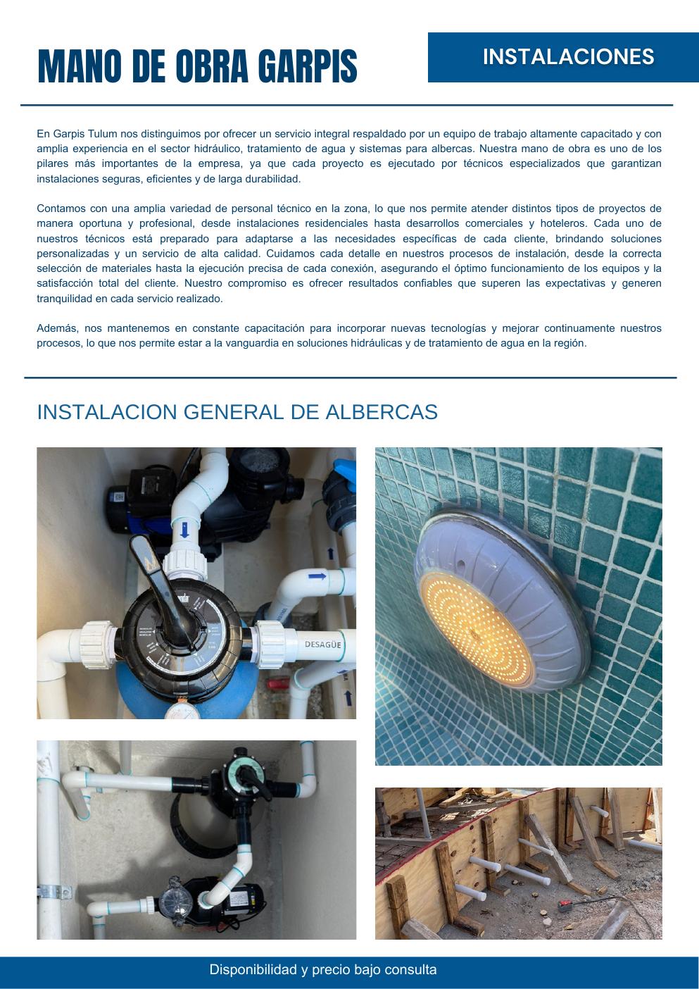Instalacion general de albercas y equipos Garpis